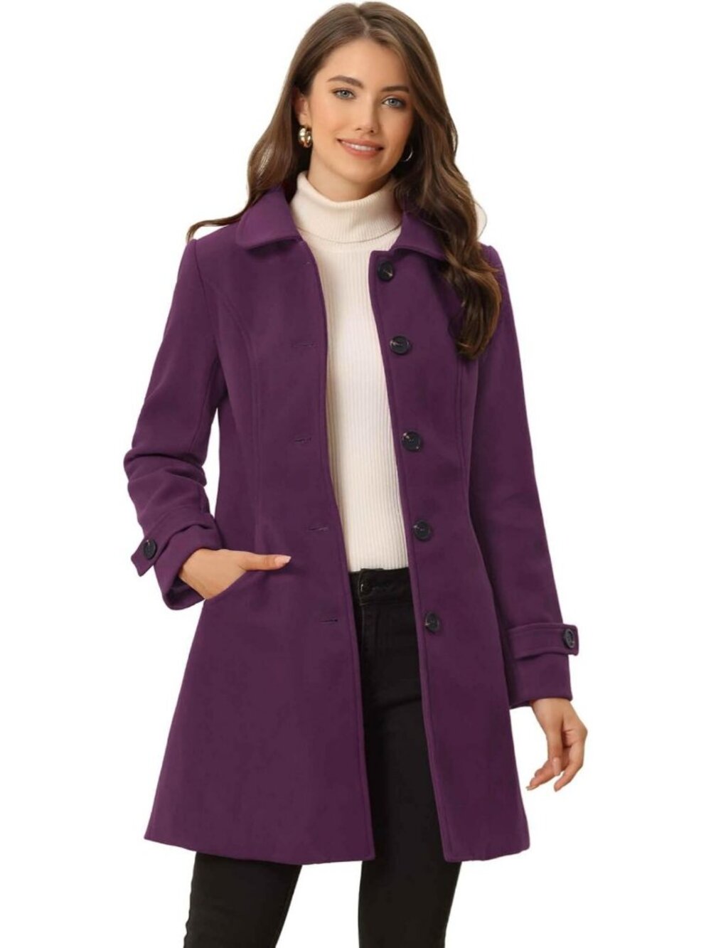 Chic Women's Winter Overcoat with Peter Pan Collar | Stylish Single Breasted Pea